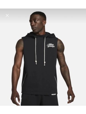 Nike Dri-Fit Basketbol Bol Kesim Kapüşonlu Sıfır Kol Siyah Erkek T-Shirt DH7441-010
