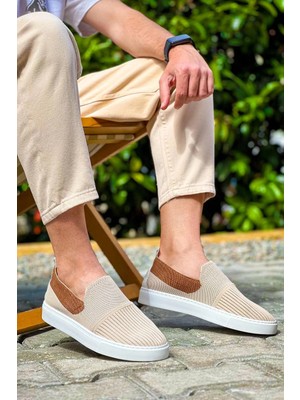 Pazarcan KB-114 Kuback Bej Taba Triko Yüksek Taban Bağcıksız Günlük Erkek Ayakkabı