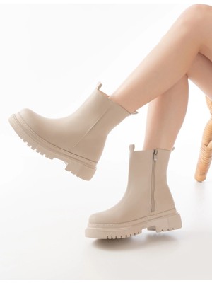 Pazarcan 812-2012 Bej Luna Fermuarlı Günlük Kadın Bot