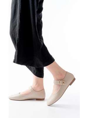 Pazarcan 2606 Bej Baretli Günlük Bayan Ayakkabı