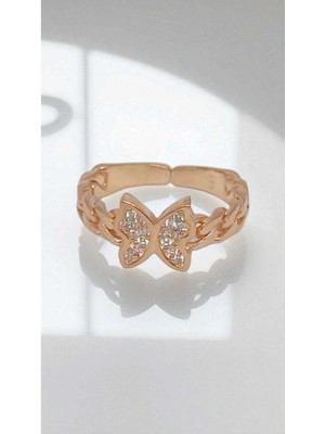 Lunel Silver 925 Ayar Ayarlanabilir Kelebekli Zincir Detaylı Gümüş Yüzük – Zarif ve Trend Tasarım