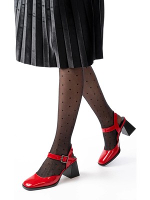 Pazarcan İNF-40450 Kırmızı Rugan Günlük Arkası Açık Topuklu Bayan Ayakkabı