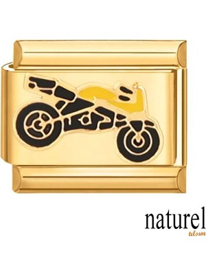 Normadia Paslanmaz Çelik 9mm Sarı Motor Charmı, Şık ve Dayanıklı Tasarım