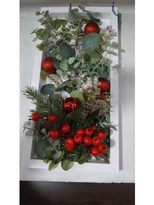 Es Dekor 40X20 cm Dikdörtgen Beyaz Çerçeve Yılbaşı El Yapım 1 Adet