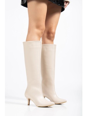 Pazarcan SYT-2025 Bej Kırışık Rugan Günlük Kadın Çizme