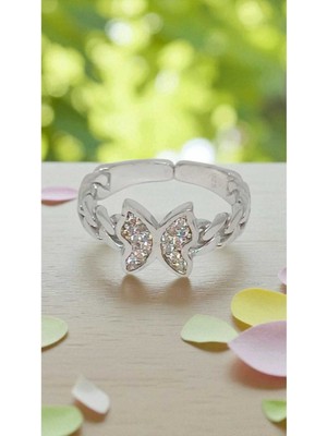 Lunel Silver 925 Ayar Ayarlanabilir Kelebekli Zincir Detaylı Gümüş Yüzük – Zarif ve Trend Tasarım