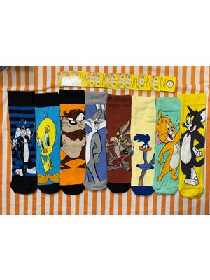Al Bi 90Lık 8'li Çizgi Film Kahramnlar Desenli Renkli ve Pamuklu Çorap
