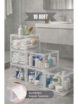 Bambus Home Şeffaf Demonte Çok Amaçlı Saklama Kutusu Organizer Çekmece Dolap Mutfak Banyo Düzenleyici