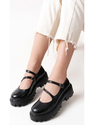 Pazarcan 868-756 Siyah Rugan Günlük Yüksek Tabanlı Loafer Ayakkabı