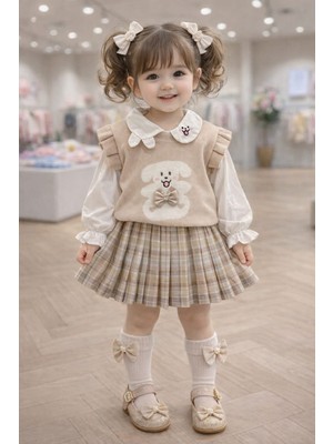 Lumia Ekose Etekli Süveterli Kız Çocuk Takım