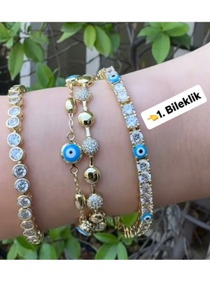 Normadia Mavi Boncuklu 14K Taşlı Kadın Çelik Bileklik, Işıltılı Tasarım, Hediye Paketi