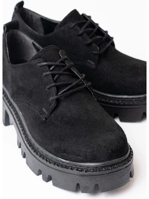 Pazarcan 868-754 Siyah Süet Bağcıklı Günlük Yüksek Tabanlı Loafer Ayakkabı