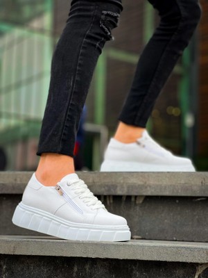 Pazarcan KB-X155 Kuback Beyaz Cilt Detaylı Beyaz Yüksek Taban Günlük Spor Ayakkabı