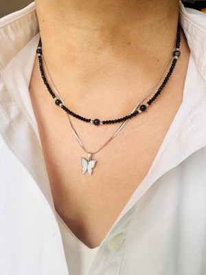 Devi Fashion Çelik Kombin Kelebek Kolye