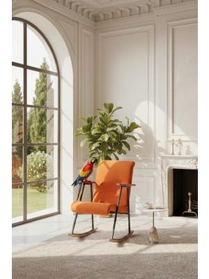 AVYNA Sallanır Ahşap Detaylı Tv Koltuğu | Sallanan Sandalye & Dinlenme Koltuğu | Sallanan Sandalye | Modern Tasarım | Turuncu