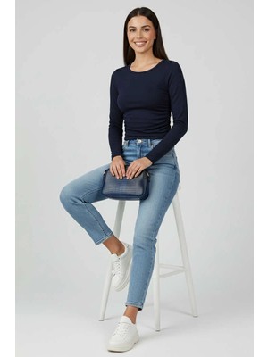 Pazarcan Yanı Büzgülü Bluz Lacivert T4322