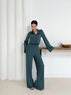 Pazarcan Gömlek Yaka Kaplama Düğmeli Takım Petrol Yeşili ST265866