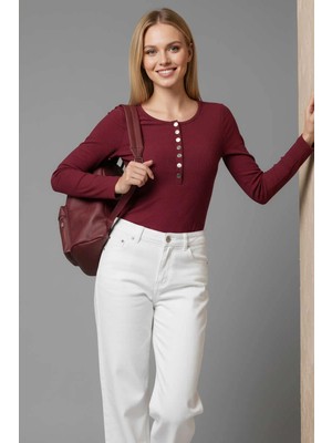 Pazarcan Çıtçıt Detaylı Bluz Bordo T4343