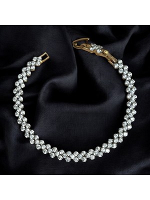 Normadia Şık Zirkon Taşlı Örgü Desenli Paslanmaz Çelik Bileklik