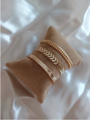 Normadia Şık Kadın Gold Renk Altın Kaplama Kombin Bileklik Seti