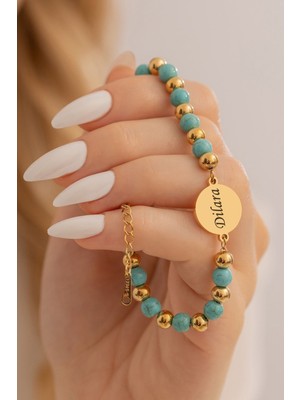 Normadia Turkuaz Taşlı Çelik Bileklik, Özelleştirilebilir Kadın Takı