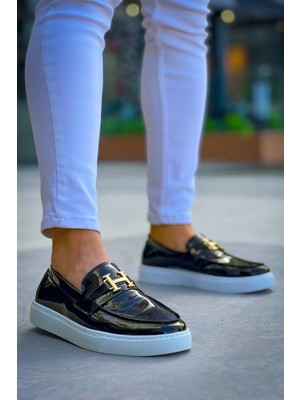 Pazarcan KB-027 Kuback Bağcıksız Siyah Rugan H Günlük Erkek Ayakkabı