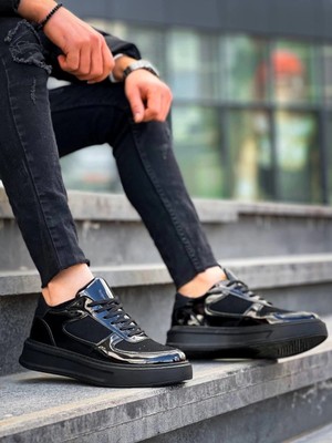 Pazarcan Kb-X8 Kuback Siyah Rugan Yüksek Siyah Taban Günlük Spor Ayakkabı