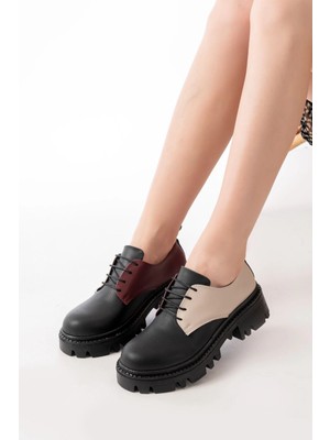 Pazarcan 868-754 Siyah Garni Bağcıklı Günlük Yüksek Tabanlı Loafer Ayakkabı