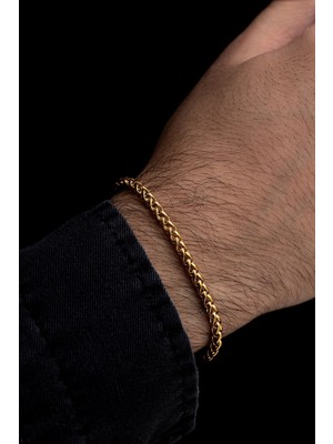 Normadia Zarif 18 Ayar Gerçek Altın Kaplama Spiga Çelik Bileklik Erkekler Için