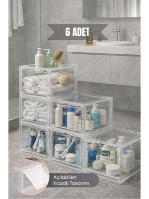 Bambus Home Şeffaf Demonte Çok Amaçlı Saklama Kutusu Organizer Çekmece Dolap Mutfak Banyo Düzenleyici