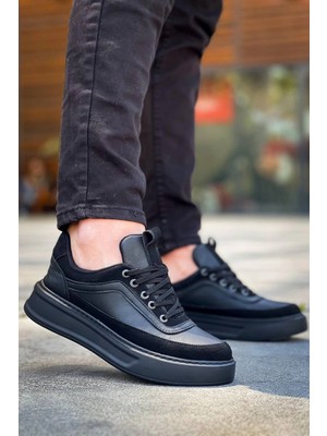 Pazarcan KB-006 Kuback Siyah Cilt Siyah Yüksek Taban Bağcıklı Günlük Erkek Ayakkabı