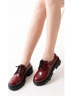 Pazarcan 868-754 Bordo Rugan Bağcıklı Günlük Yüksek Tabanlı Loafer Ayakkabı
