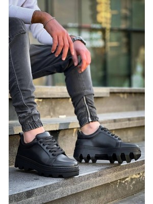 Pazarcan KB-056 Kuback Siyah Cilt Siyah Yüksek Taban Günlük Spor Ayakkabı