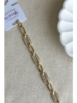 Normadia Şık 14K Dikdörtgen Zincir Kadın Bileklik, 19 Cm, Altın Renk