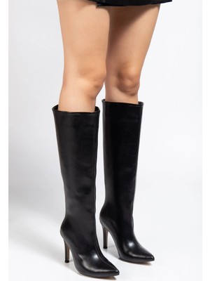 Pazarcan SYT-2004 Siyah Kırışık Rugan Günlük Bayan Çizme