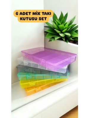 6'lı Şeffaf 18 Bölmeli Takı Saklama Kutusu, Organizer, Yüzük ve Toka Kutusu