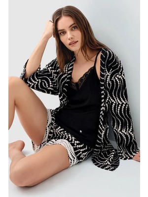 Pierre Cardin Kadın Siyah 3'lü Sabahlık TAKIM-M91.69