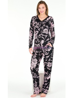 Truva Xxl Çiçek Desenli Düğmeli Pijama Takımı – Rahat & Şık