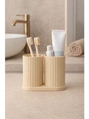 ND Shopping Modern Çift Bölmeli Bej Diş Fırçalık | Minimal Tasarım Banyo Organizer