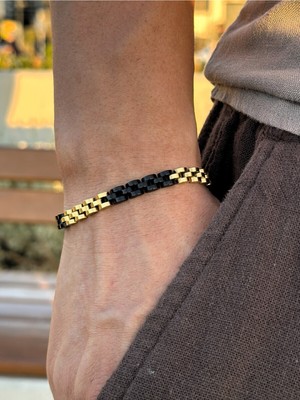Normadia Erkek Çelik Zincir Bileklik, Altın ve Siyah Renk Seçenekleri