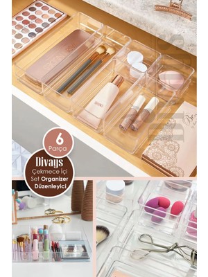 Ayarlanabilir 6 Parça Çekmece Içi Düzenleyici Takı ve Makyaj Kutusu