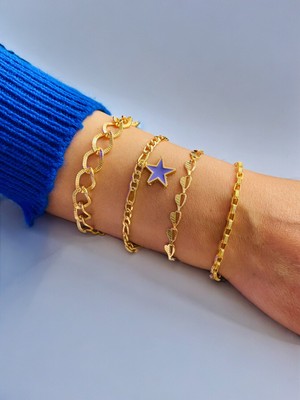 Normadia Şık Altın Kaplama 4'lü Bileklik Seti, Zarif Zincir ve Künye Tasarımı