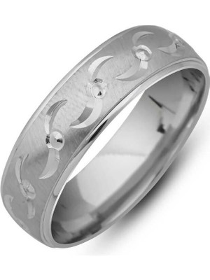 Inure Jewelry Gümüş Desenli Rodyum Alyans