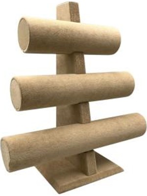 Süet Kumaş Sütlü Kahve Renk Üçlü Kademeli Bileklik ve Saat Standı