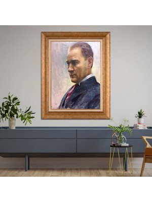 Giyense Özel Seri Altın Paspartulu Çerçeveli Atatürk Tablo N4908