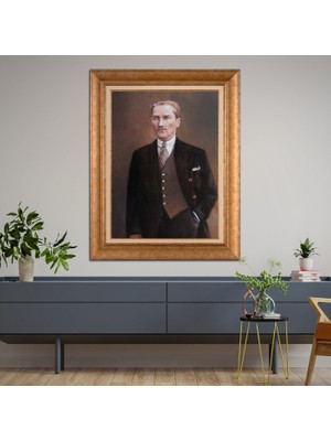 Giyense Özel Seri Altın Paspartulu Çerçeveli Atatürk Tablo N5384