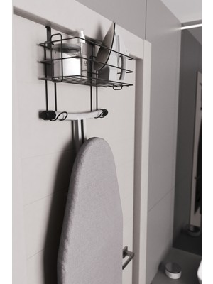 Pratik Kapı Arkası Ütü ve Ütü Masası Askısı, Düzenleyici Raf Siyah