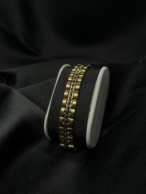 Normadia Şık Erkek Çelik Zincir Bileklik, Üç Sıra Panzer Tasarımı, Altın Renk