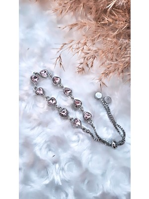 Normadia Şık Pembe Taşlı Çelik Kaplama Bileklik, Zarif ve Modern Tasarım