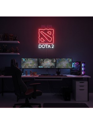 Dekoraven Dota 2 Neon Dekoratif Gece Lambası - Oyuncu Odası Aksesuarı - Hediyelik Neon TABELA(60X50CM)